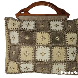 Nine West Leather Boho Purse With Double Wooden Handles Excellent Condition